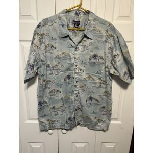Patagonia Men's Hawaiian Shirt Blue, Organic Cotton, Loop Collar, Short Sleeve L